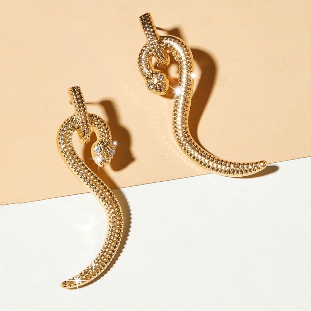 2/$20! Gold Serpent Drop Stud Earrings - Picture 2 of 8